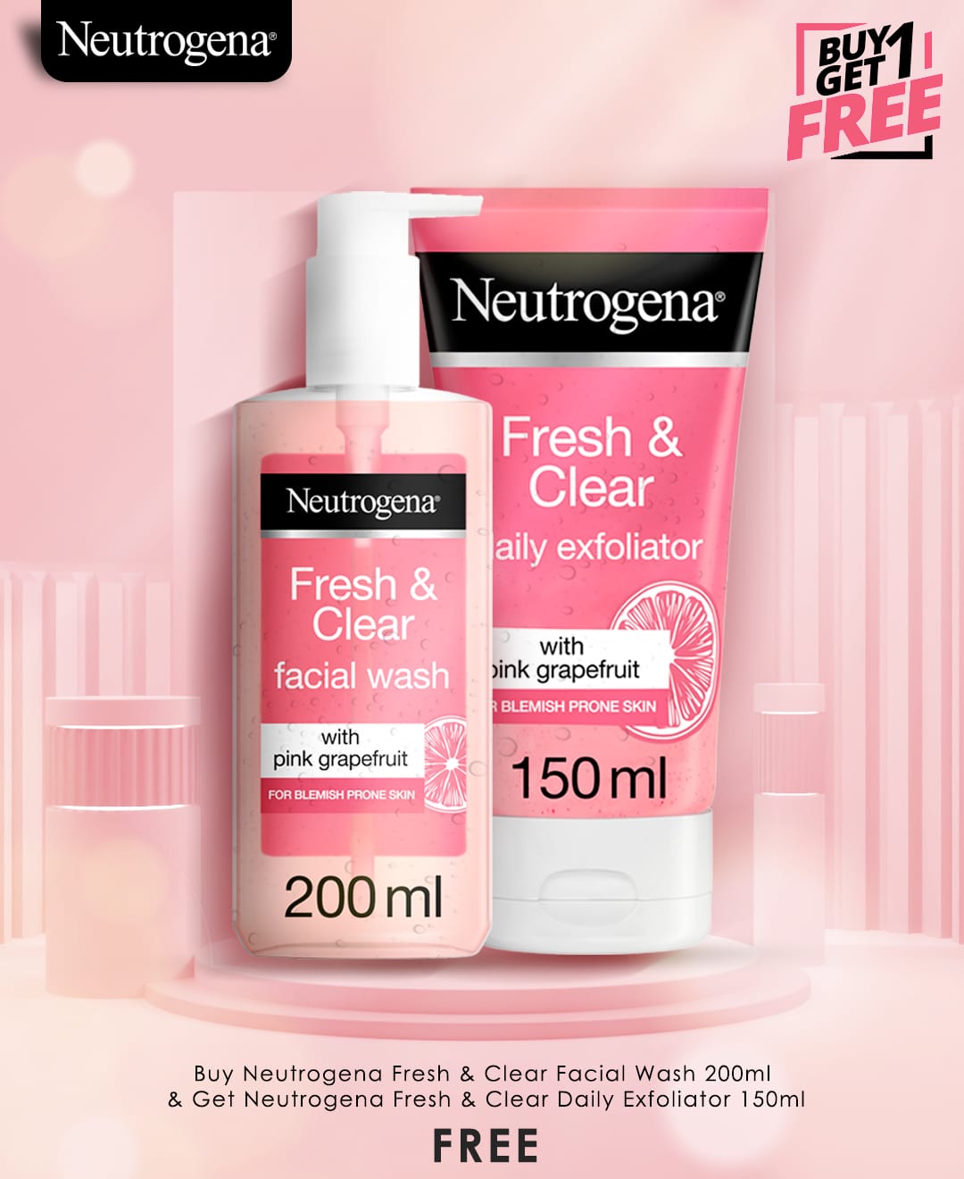 Neutrogena Fresh & Clear Daily Exfoliator + Facial Wash Buy 1 Get 1 Free