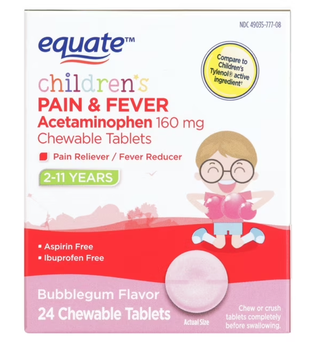 Equate Children's Pain & Fever Reliever Bubblegum Chewable Tablets