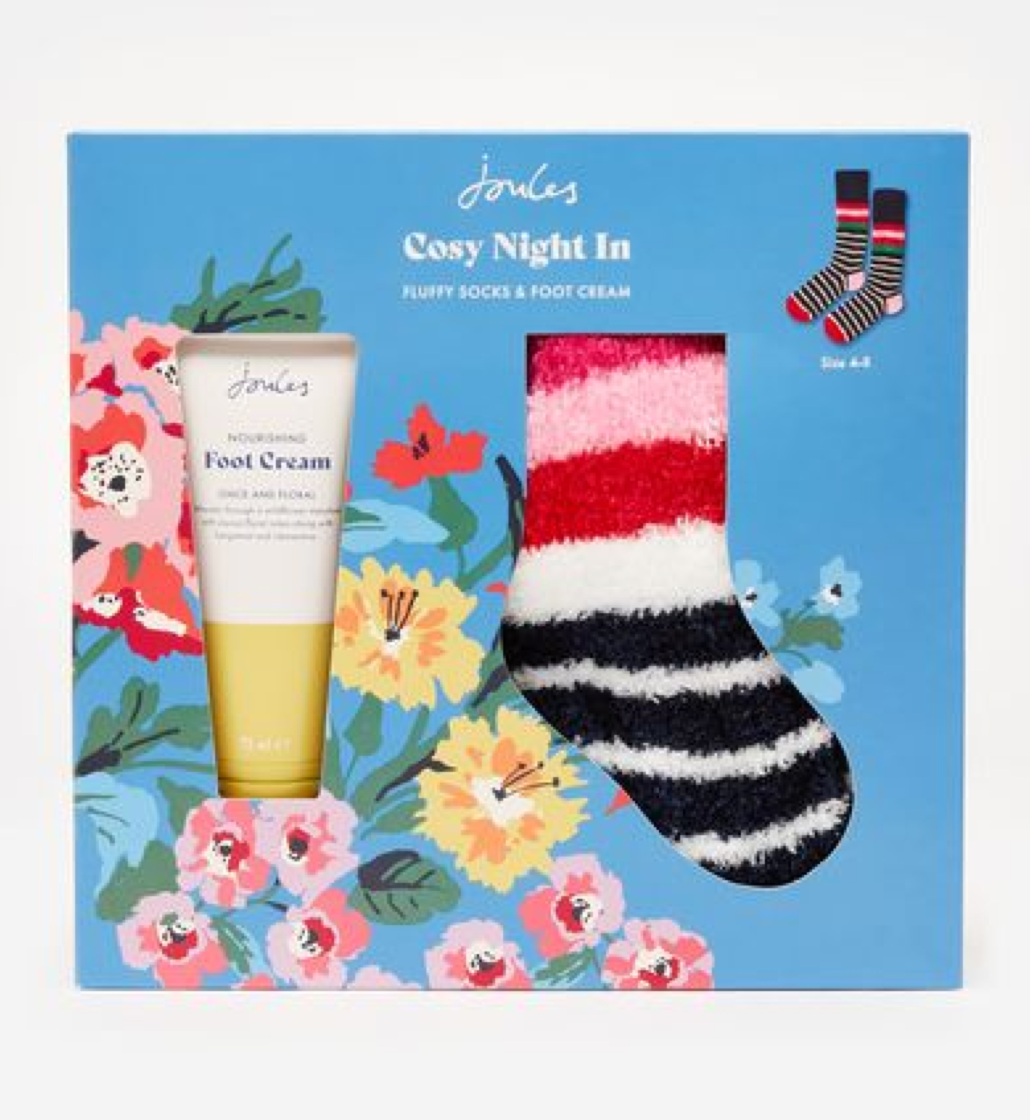 Joules Cosy Night In Fluffy Socks and Foot Cream Gift Set