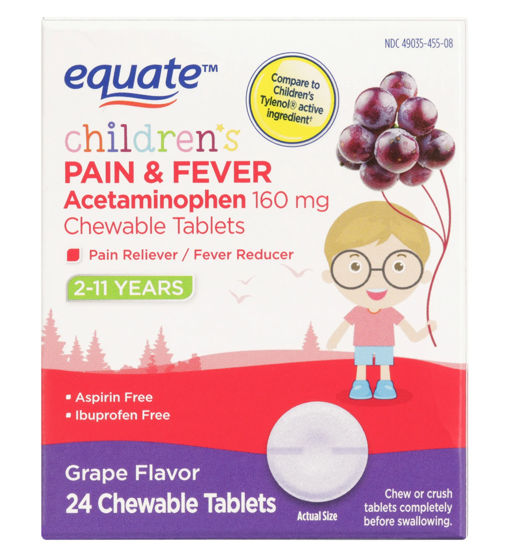 Equate Children's Pain & Fever Reliever Grape Chewable Tablets