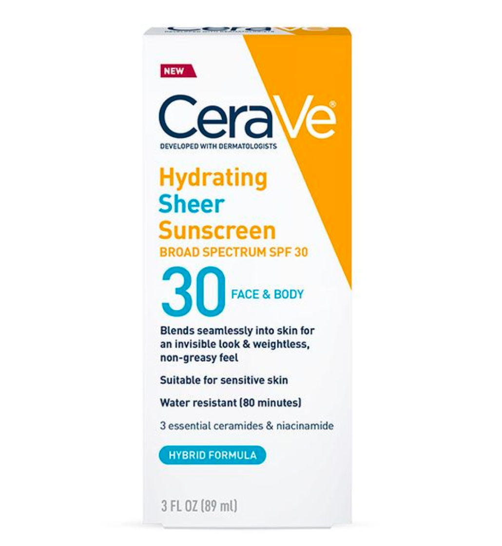 CeraVe Hydrating Sheer Sunscreen Broad Spectrum SPF 30 for Face & Body