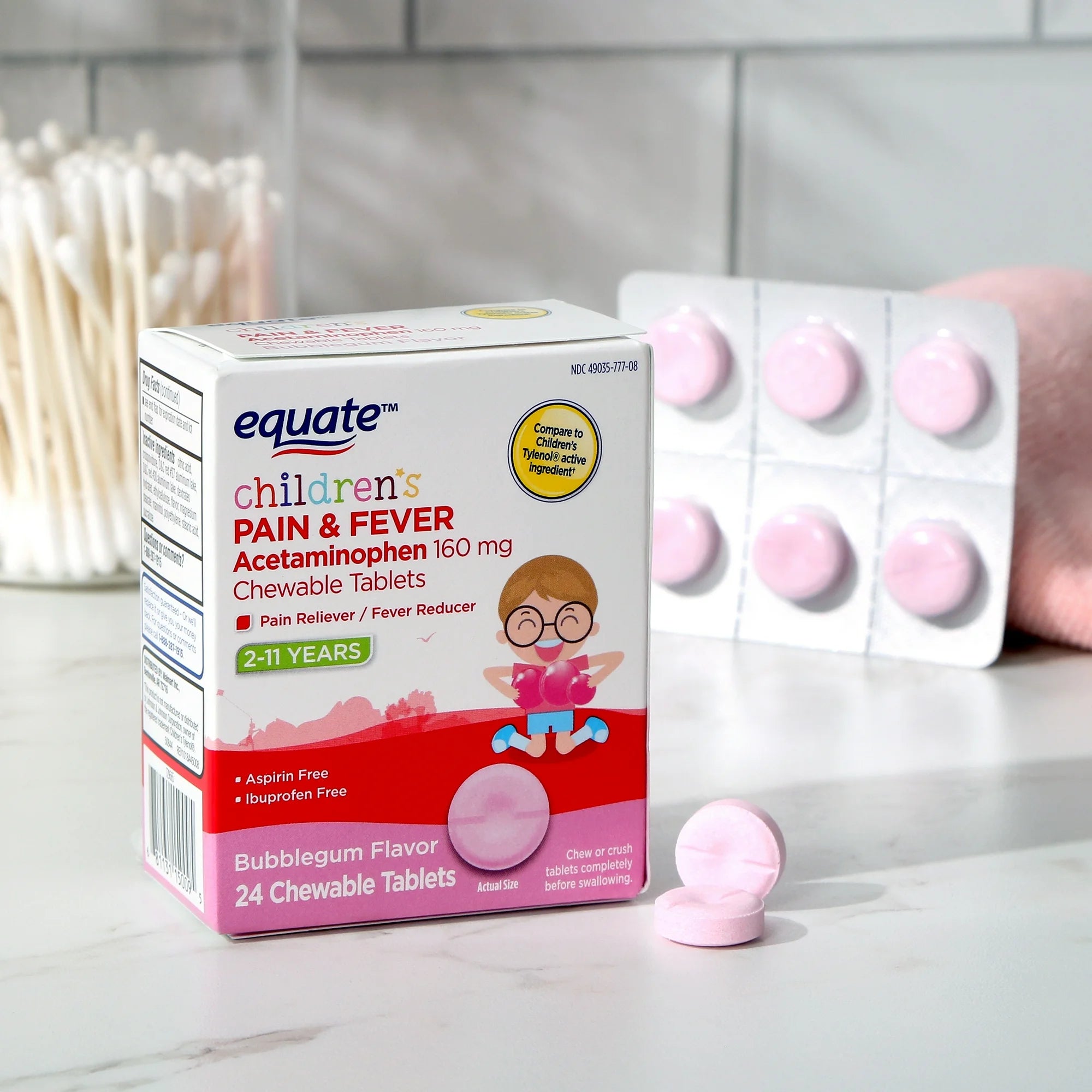 Equate Children's Pain & Fever Reliever Bubblegum Chewable Tablets