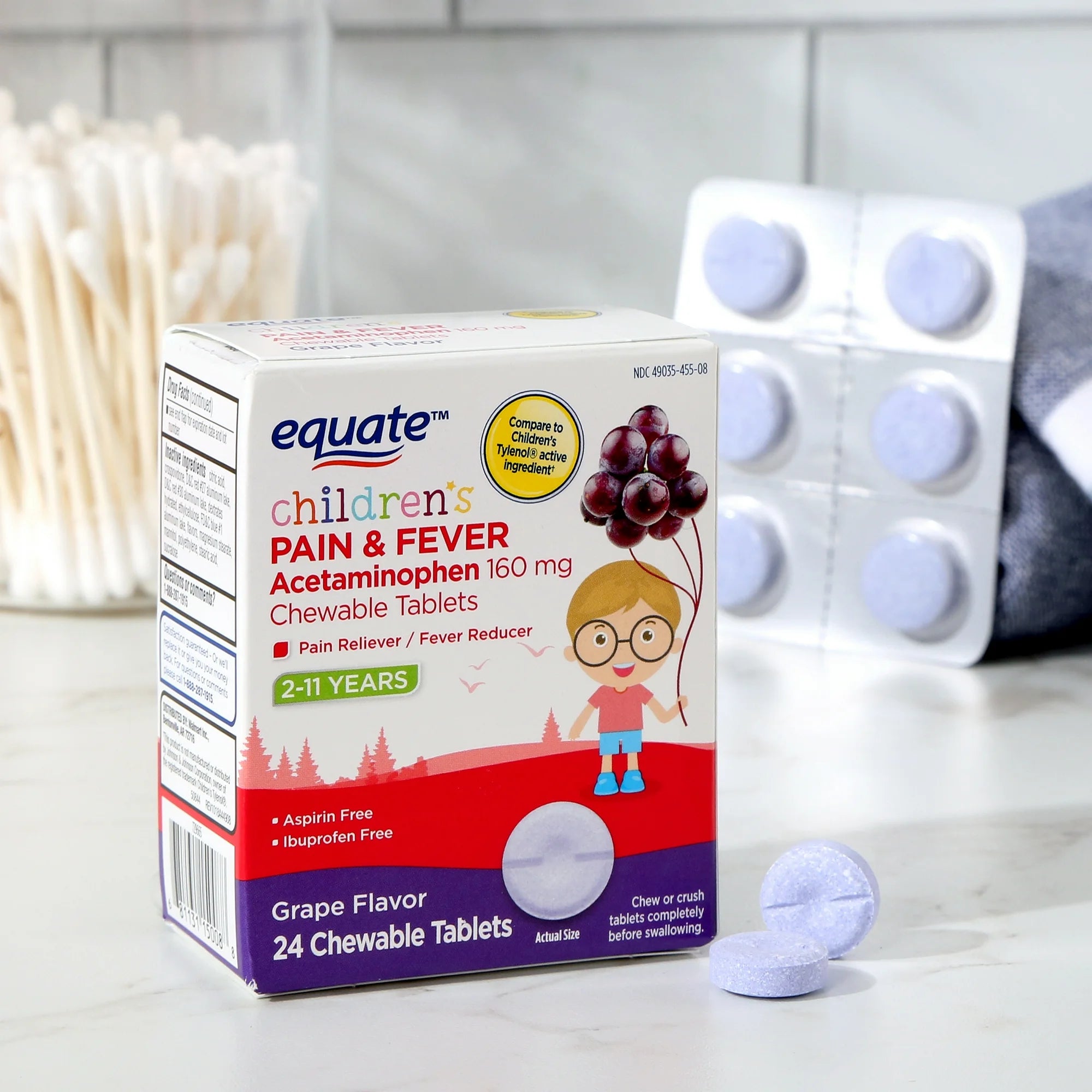 Equate Children's Pain & Fever Reliever Grape Chewable Tablets