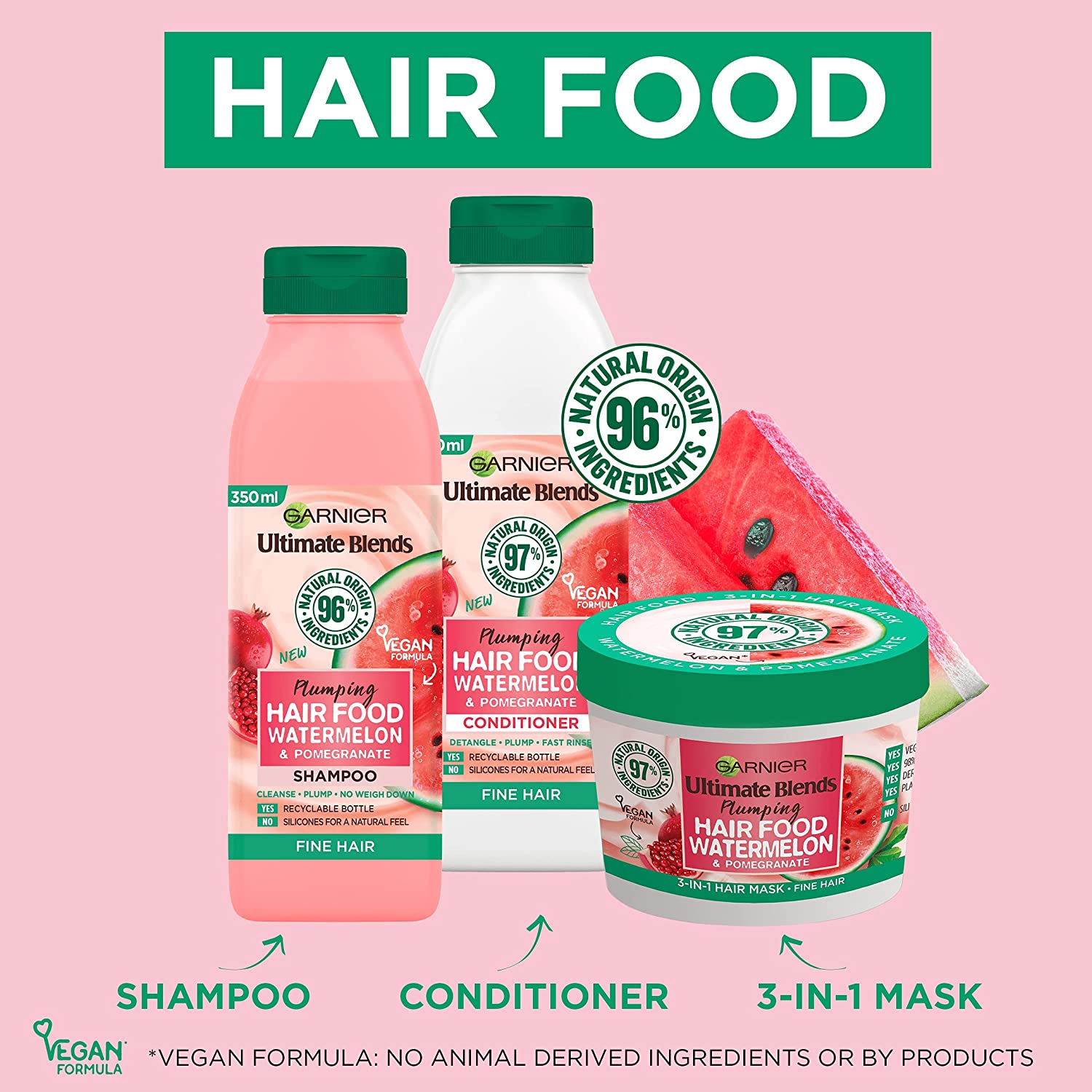 Garnier Ultimate Blends Hair Food Watermelon & Pomegranate 3-in-1 Plumping Hair Mask Treatment