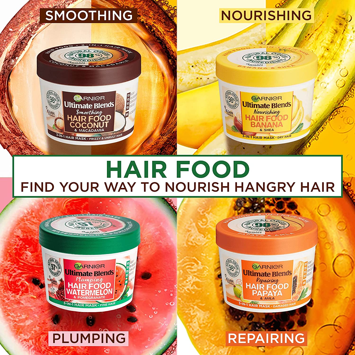 Garnier Ultimate Blends Hair Food Watermelon & Pomegranate 3-in-1 Plumping Hair Mask Treatment