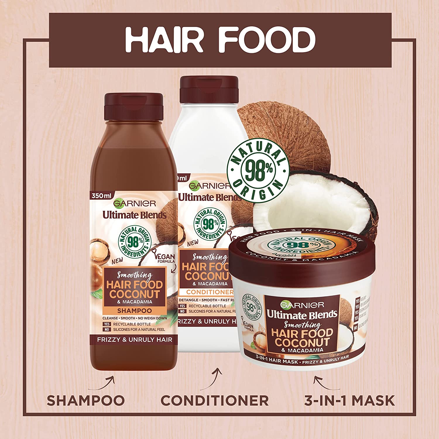 Garnier Ultimate Blends Hair Food Coconut & Macadamia 3-in-1 Smoothing Hair Mask Treatment