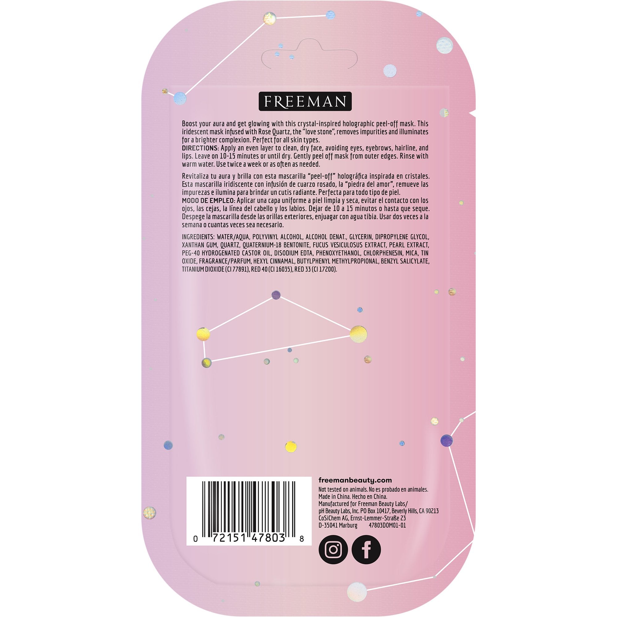 Freeman Cosmic Holographic Peel-Off Mask - Luminizing Rose Quartz